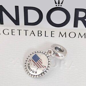 Pandora America Flag Map Exclusive Travel Dangle Charm S925 Silver with box